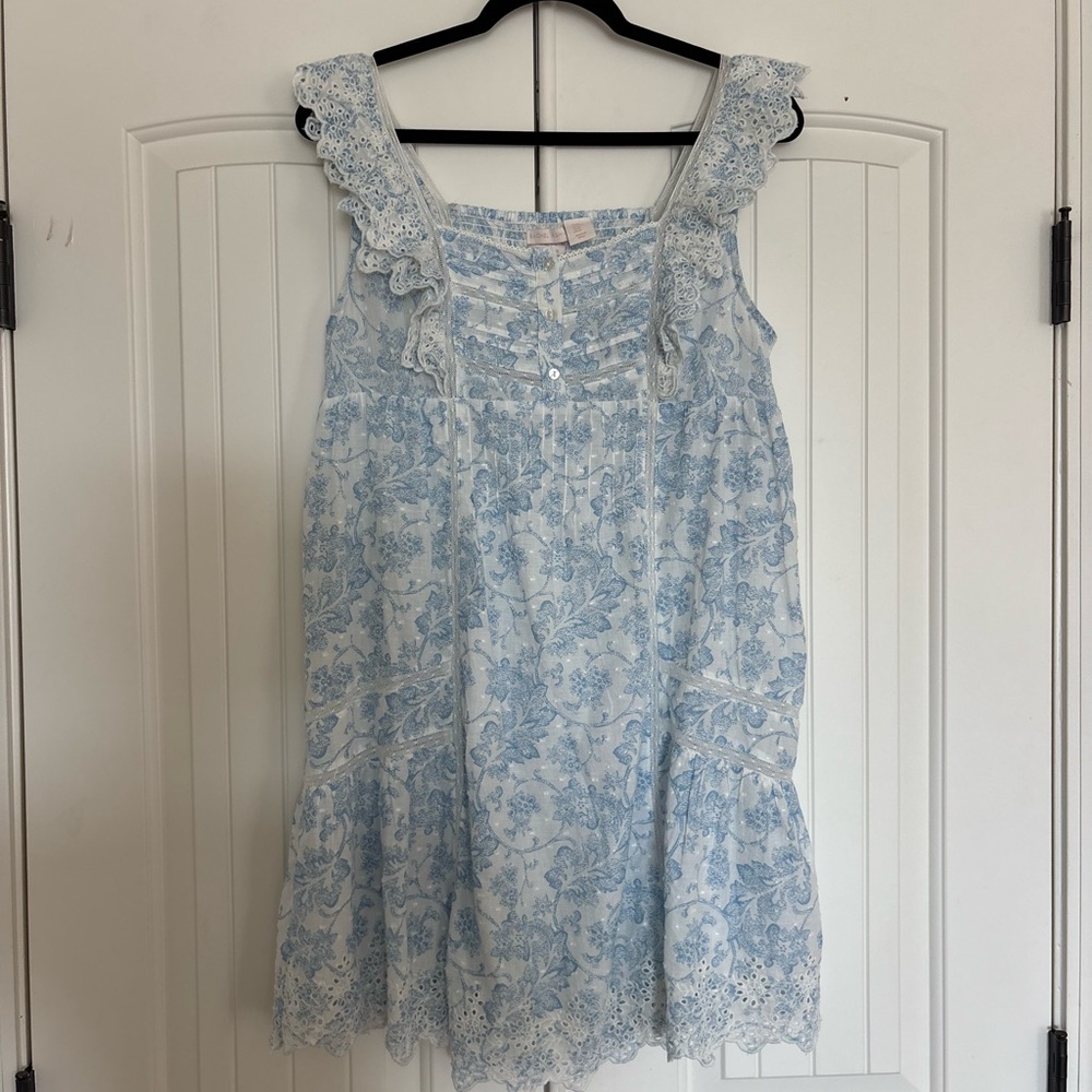 Floral Lace Trim Mini Dress in Blue